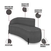 Sofá 3 Lugares Orgânico 180cm Pé Ferro Preto Morgan Bouclê Grafite D03 - D'rossi - 3