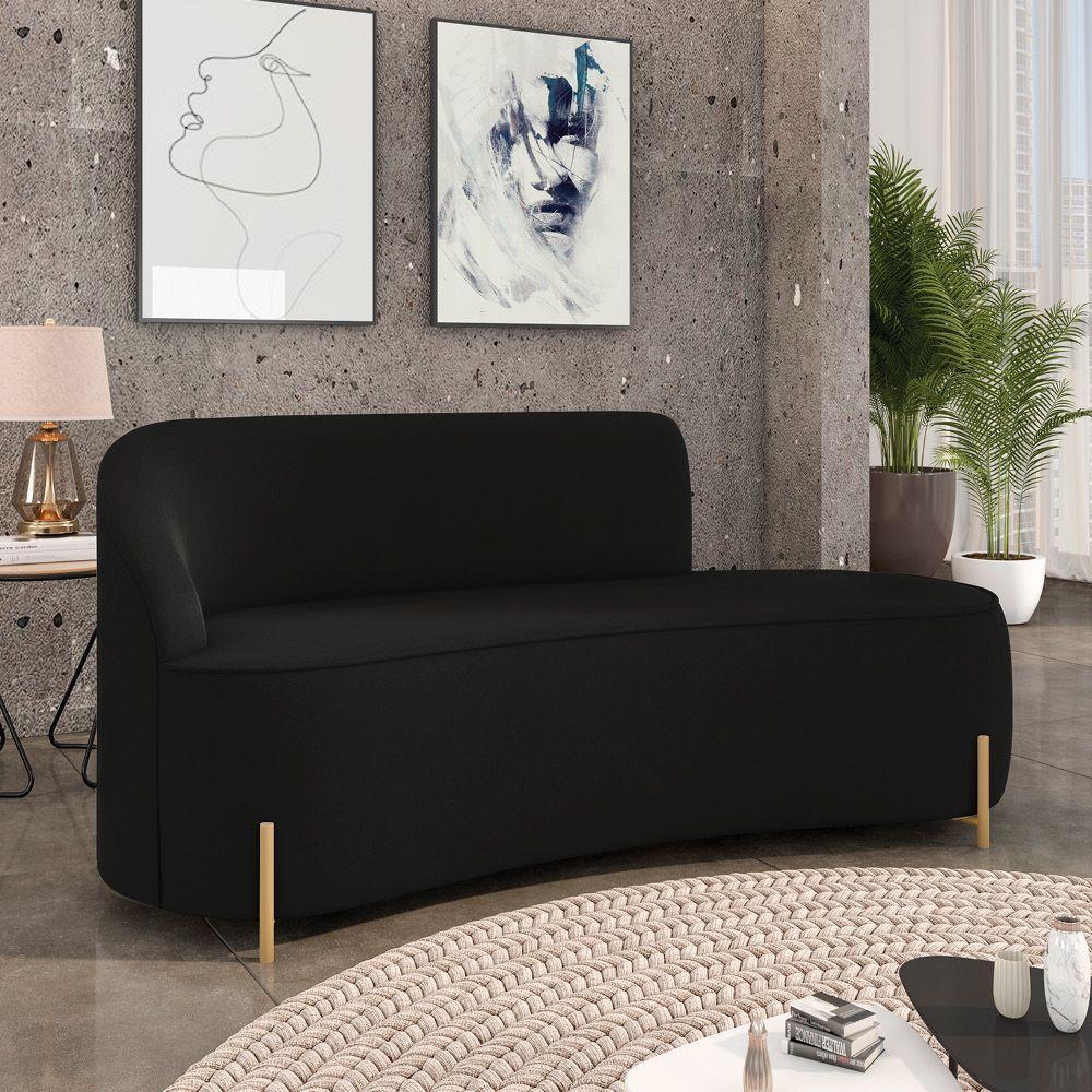Sofá 3 Lugares Orgânico 180cm Pé Dourado Morgan Suede Preto D03 - D'rossi - 2