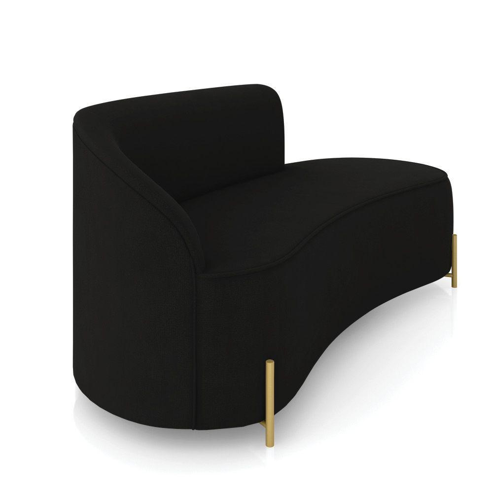 Sofá 3 Lugares Orgânico 180cm Pé Dourado Morgan Suede Preto D03 - D'rossi - 6