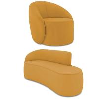 Sofá 3 Lugares Orgânico 180cm Morgan E Poltrona Lua Veludo Mostarda D03 - D'rossi - 1