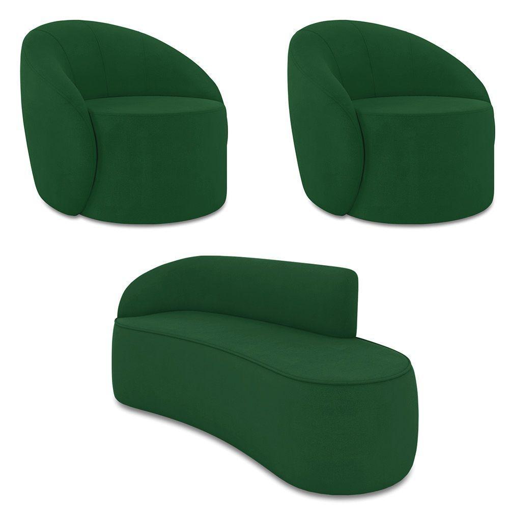 Sofá 3 Lugares Orgânico 180cm Morgan E 2 Poltronas Lua Suede Verde D03 - D'rossi - 1