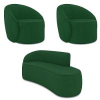 Sofá 3 Lugares Orgânico 180cm Morgan E 2 Poltronas Lua Suede Verde D03 - D'rossi - 1