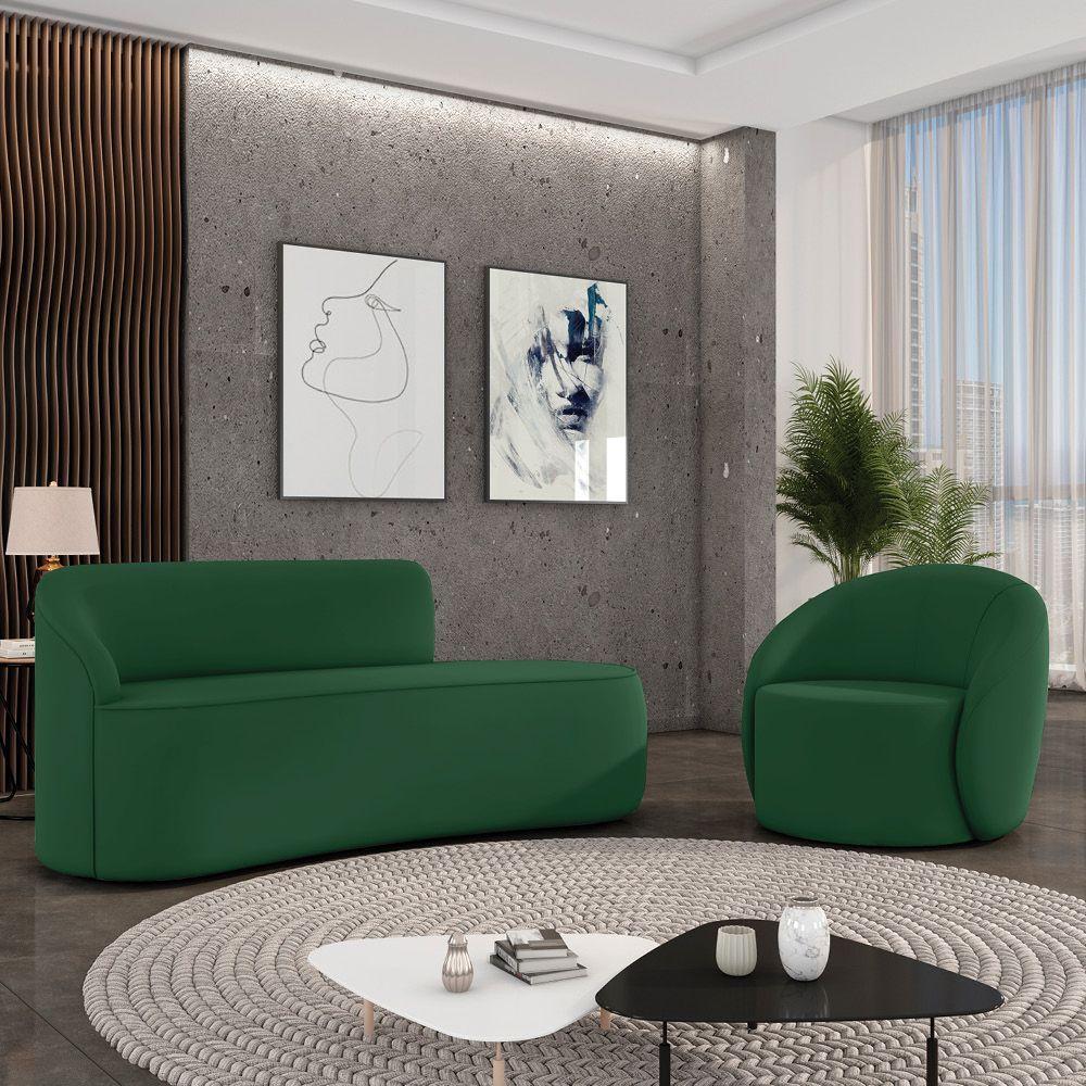 Sofá 3 Lugares Orgânico 180cm Morgan E Poltrona Lua Veludo Verde D03 - D'rossi - 2
