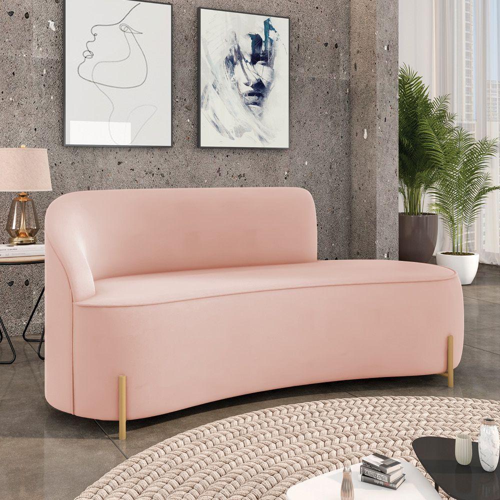 Sofá 3 Lugares Orgânico 180cm Pé Dourado Morgan Veludo Rosê D03 - D'rossi - 2