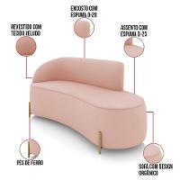 Sofá 3 Lugares Orgânico 180cm Pé Dourado Morgan Veludo Rosê D03 - D'rossi - 3