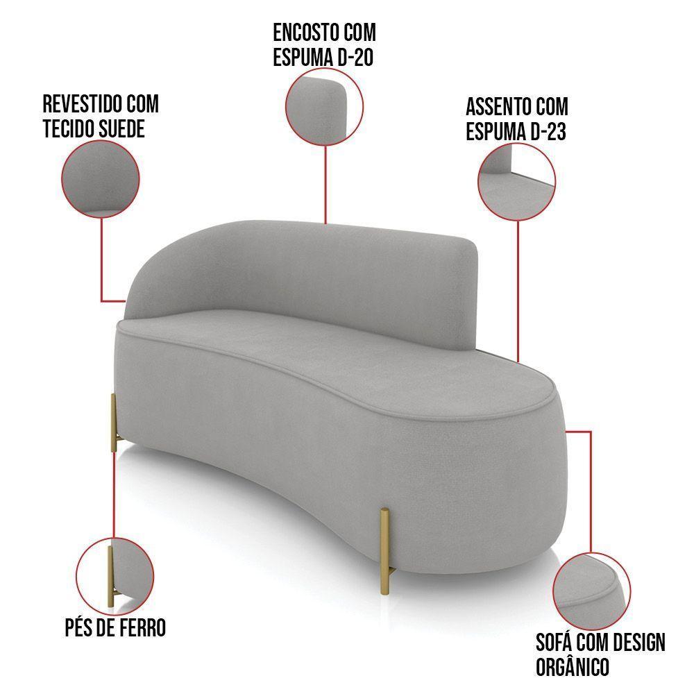Sofá 3 Lugares Orgânico 180cm Pé Dourado Morgan Suede Cinza D03 - D'rossi - 3