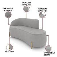 Sofá 3 Lugares Orgânico 180cm Pé Dourado Morgan Suede Cinza D03 - D'rossi - 3