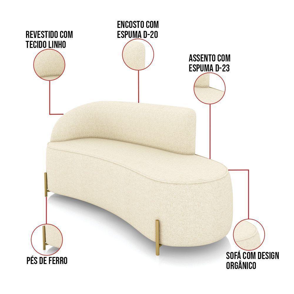Sofá 3 Lugares Orgânico 180cm Pé Dourado Morgan Linho Bege D03 - D'rossi - 3