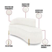 Sofá 3 Lugares Orgânico 180cm Pé Dourado Morgan Bouclê Off White D03 - D'rossi - 3