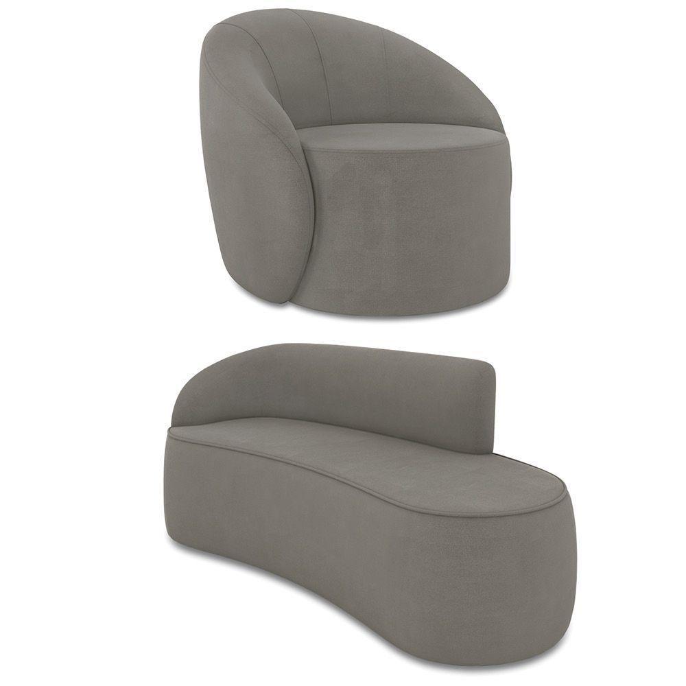 Sofá 3 Lugares Orgânico 180cm Morgan E Poltrona Lua Suede Grafite D03 - D'rossi - 1