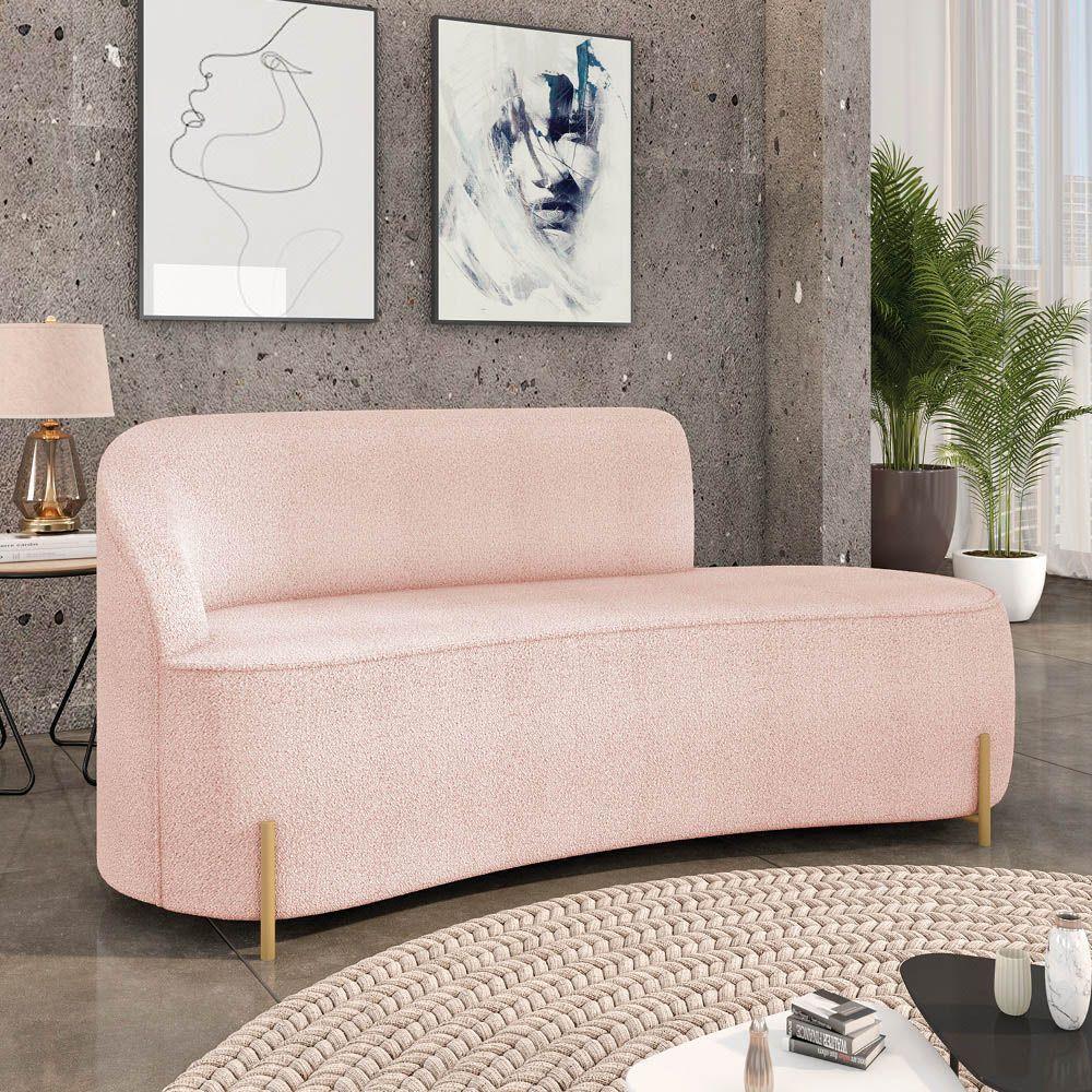 Sofá 3 Lugares Orgânico 180cm Pé Dourado Morgan Bouclê Rosê D03 - D'rossi - 2