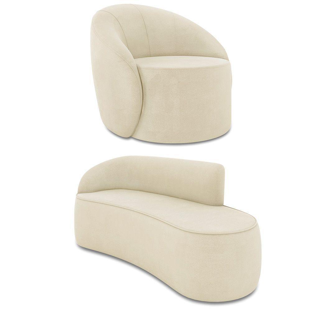 Sofá 3 Lugares Orgânico 180cm Morgan E Poltrona Lua Suede Bege D03 - D'rossi - 1