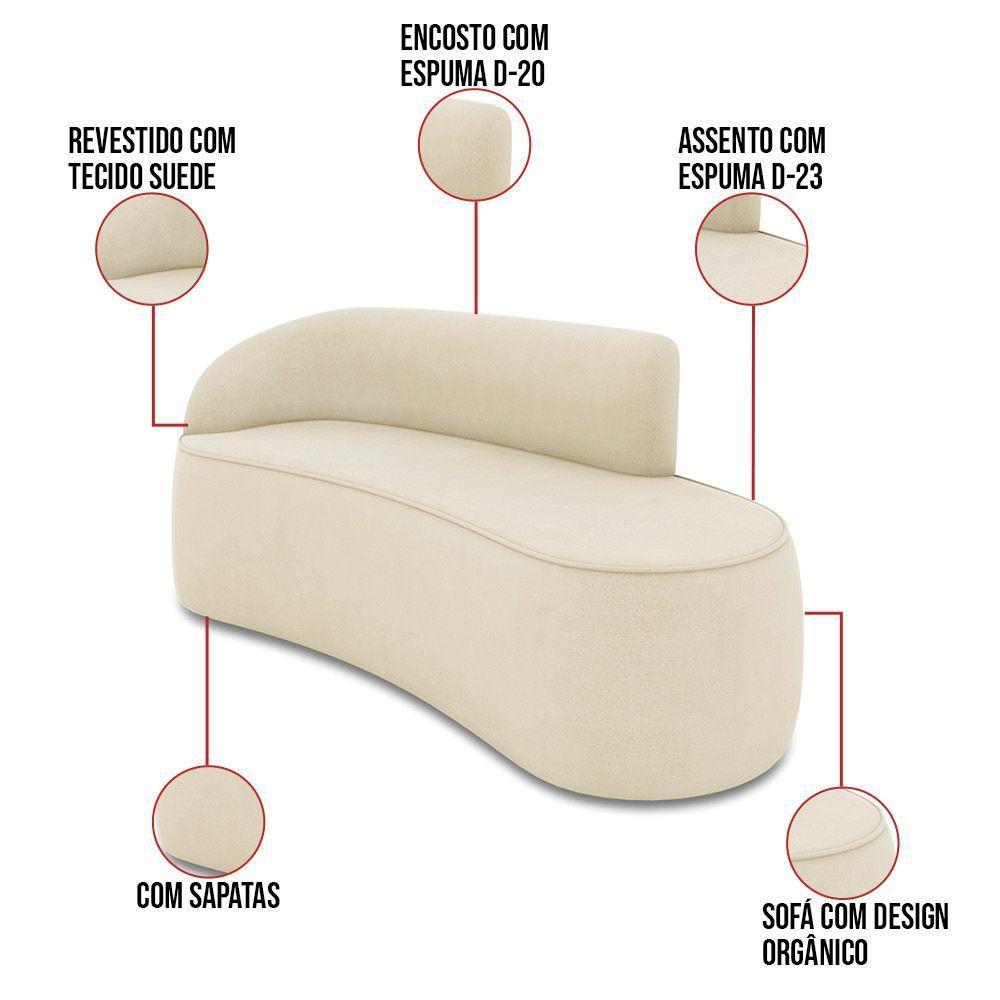 Sofá 3 Lugares Orgânico 180cm Morgan E Poltrona Lua Suede Bege D03 - D'rossi - 3