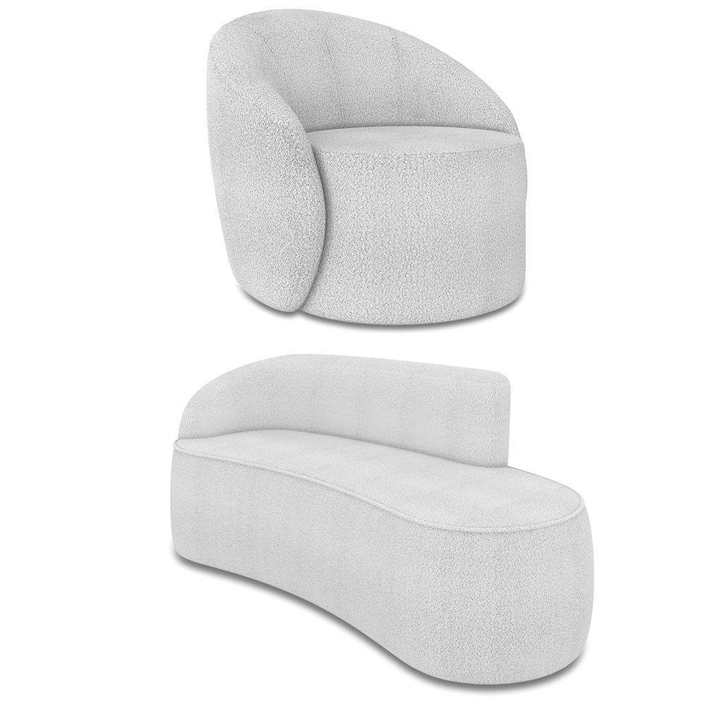 Sofá 3 Lugares Orgânico 180cm Morgan E Poltrona Lua Bouclê Cinza D03 - D'rossi - 1