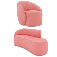 Sofá 3 Lugares Orgânico 180cm Morgan E Poltrona Lua Suede Rosê D03 - D'rossi - 1