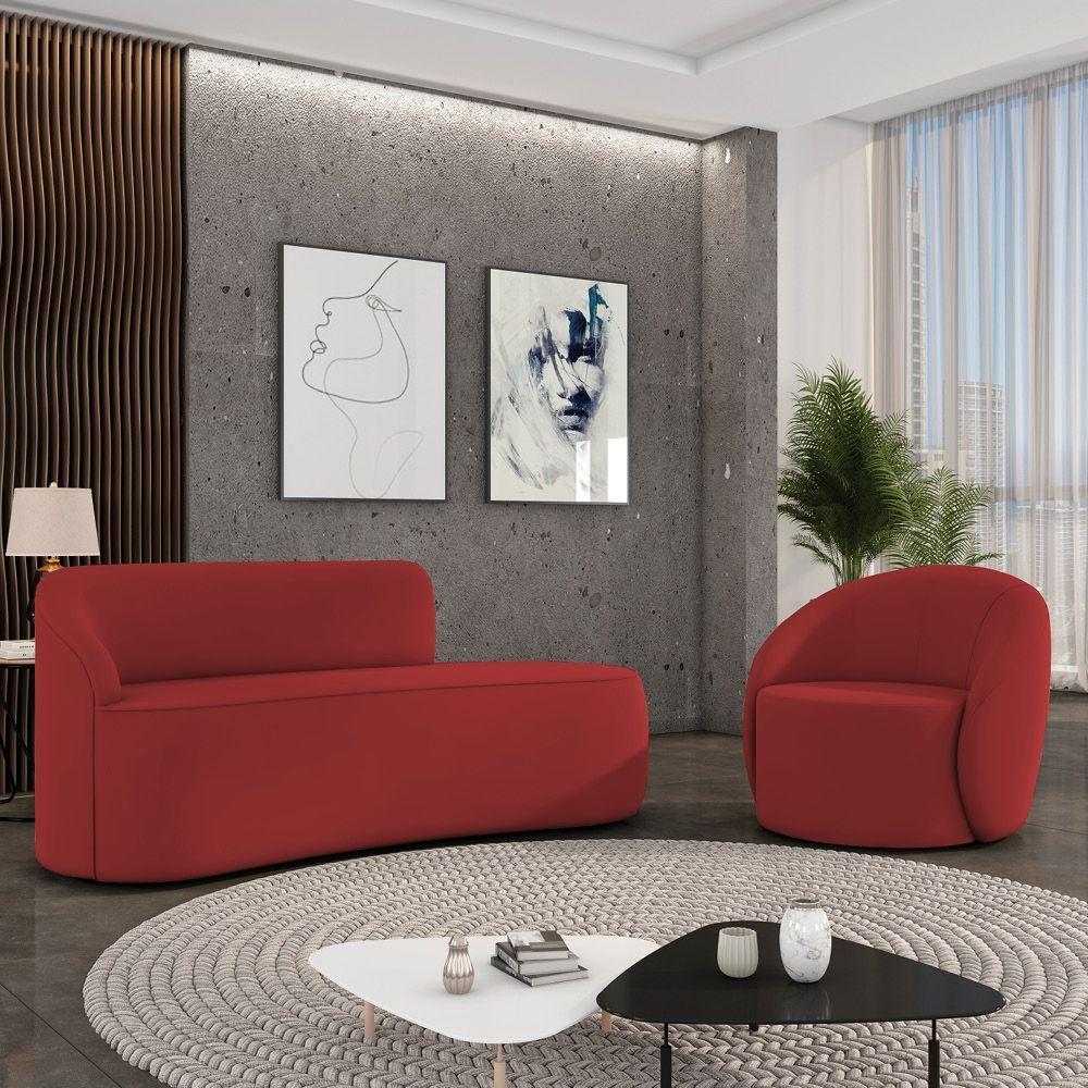 Sofá 3 Lugares Orgânico 180cm Morgan E Poltrona Lua Veludo Marsala D03 - D'rossi - 2