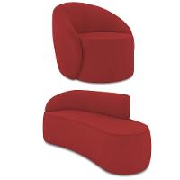 Sofá 3 Lugares Orgânico 180cm Morgan E Poltrona Lua Veludo Marsala D03 - D'rossi - 1