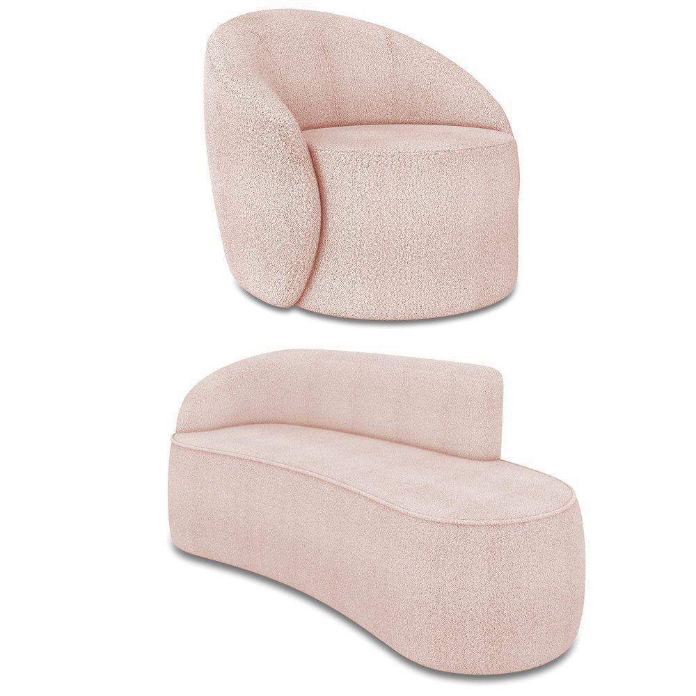 Sofá 3 Lugares Orgânico 180cm Morgan E Poltrona Lua Bouclê Rosê D03 - D'rossi - 1