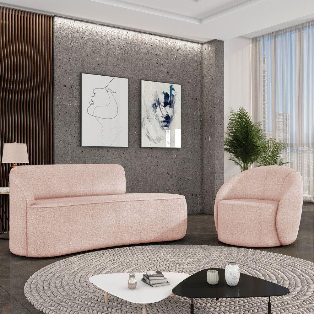 Sofá 3 Lugares Orgânico 180cm Morgan E Poltrona Lua Bouclê Rosê D03 - D'rossi - 2