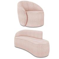 Sofá 3 Lugares Orgânico 180cm Morgan E Poltrona Lua Bouclê Rosê D03 - D'rossi - 1