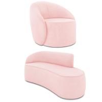 Sofá 3 Lugares Orgânico 180cm Morgan E Poltrona Lua Suede Rosa Bebê D03 - D'rossi - 1