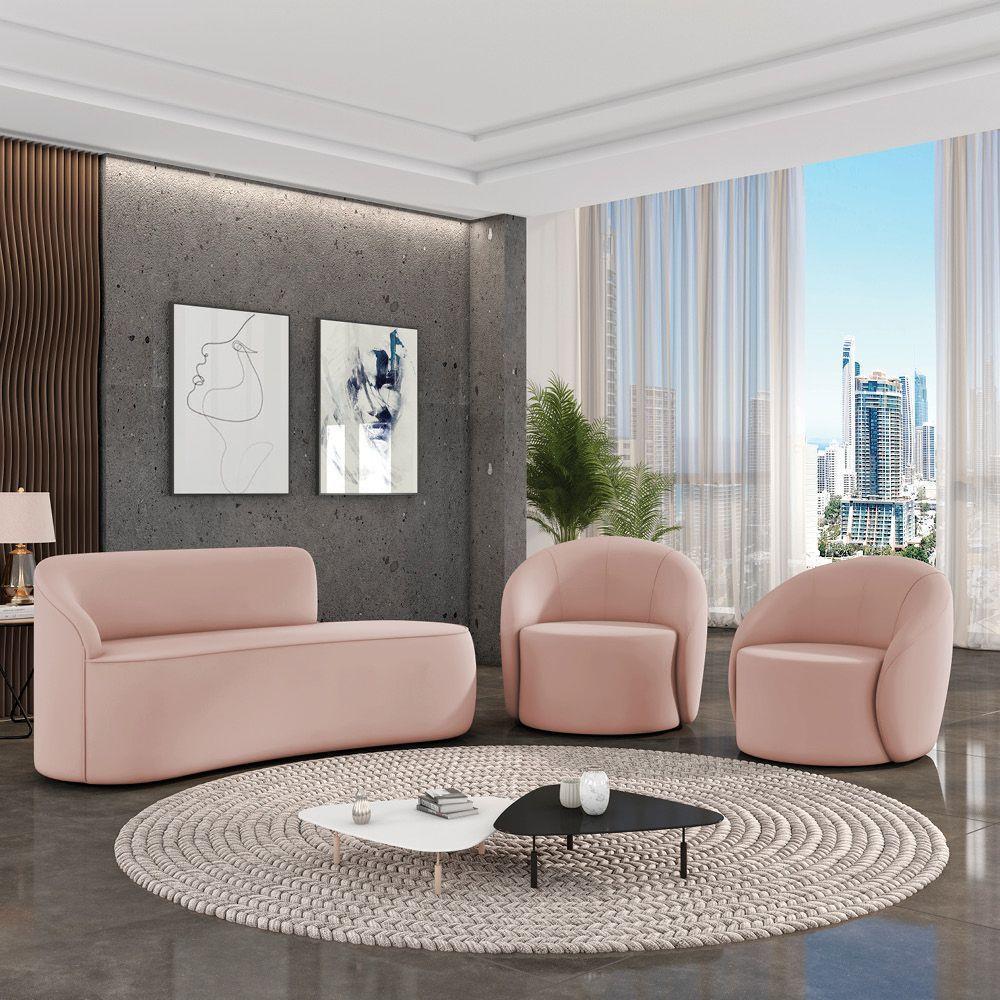 Sofá 3 Lugares Orgânico 180cm Morgan E 2 Poltronaslua Veludo Rosê D03 - D'rossi - 2