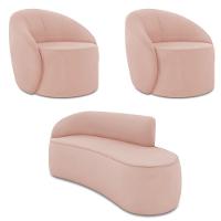 Sofá 3 Lugares Orgânico 180cm Morgan E 2 Poltronaslua Veludo Rosê D03 - D'rossi - 1