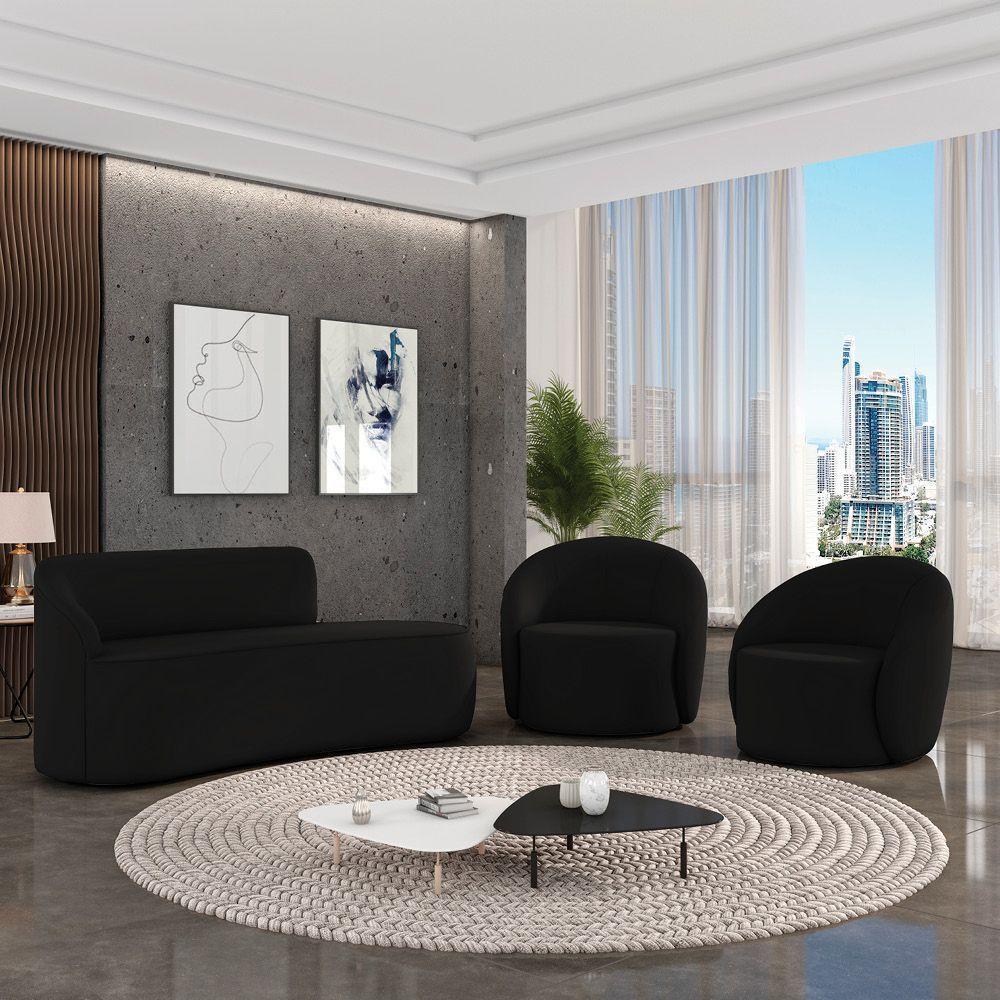 Sofá 3 Lugares Orgânico 180cm Morgan E 2 Poltronaslua Veludo Preto D03 - D'rossi - 2