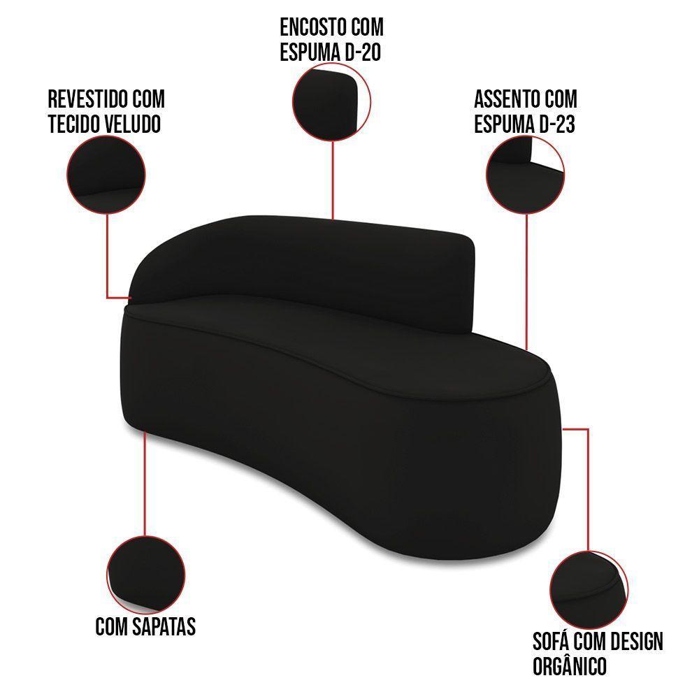 Sofá 3 Lugares Orgânico 180cm Morgan E 2 Poltronaslua Veludo Preto D03 - D'rossi - 3