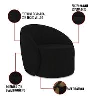 Sofá 3 Lugares Orgânico 180cm Morgan E 2 Poltronaslua Veludo Preto D03 - D'rossi