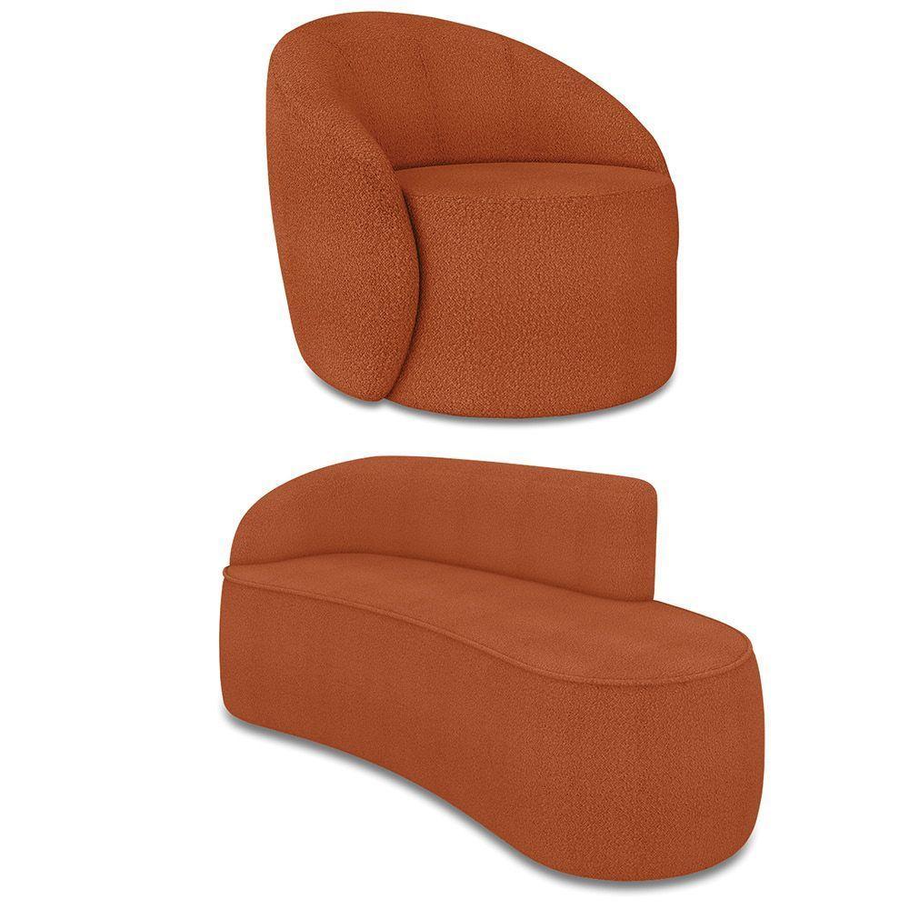 Sofá 3 Lugares Orgânico 180cm Morgan E Poltrona Lua Bouclê Terracota D03 - D'rossi - 1