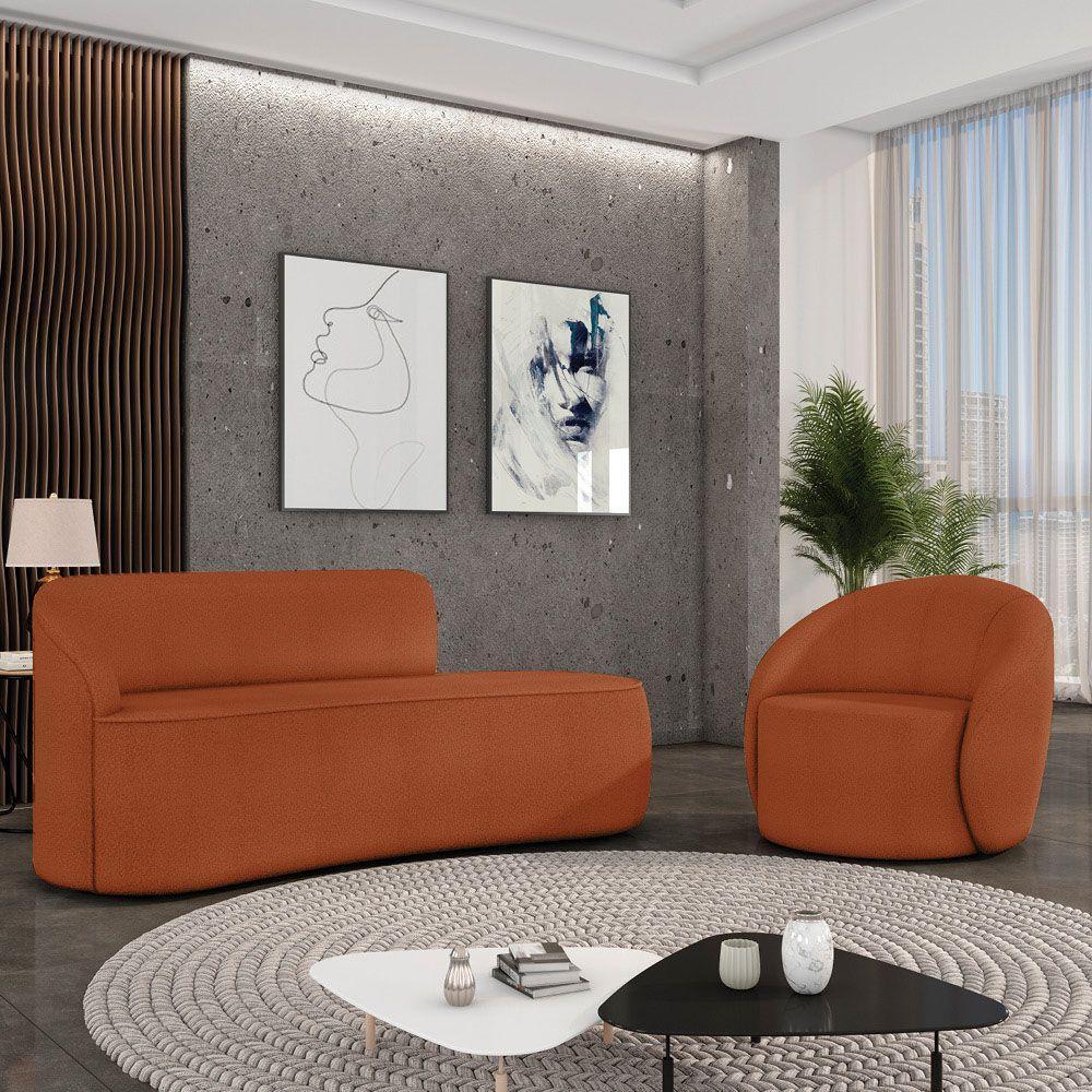 Sofá 3 Lugares Orgânico 180cm Morgan E Poltrona Lua Bouclê Terracota D03 - D'rossi - 2