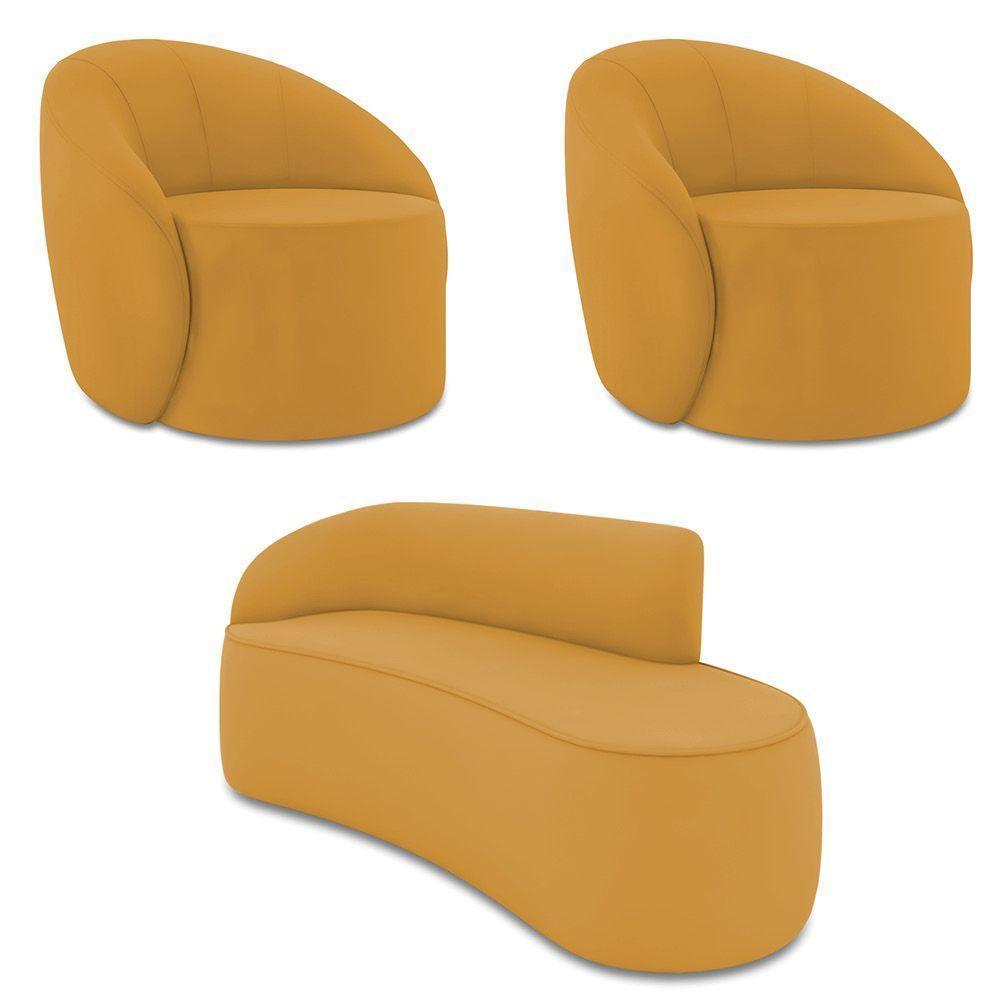 Sofá 3 Lugares Orgânico 180cm Morgan E 2 Poltronaslua Veludo Mostarda D03 - D'rossi - 1