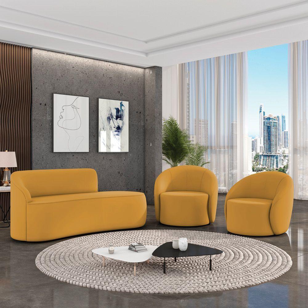 Sofá 3 Lugares Orgânico 180cm Morgan E 2 Poltronaslua Veludo Mostarda D03 - D'rossi - 2