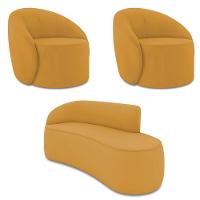 Sofá 3 Lugares Orgânico 180cm Morgan E 2 Poltronaslua Veludo Mostarda D03 - D'rossi - 1