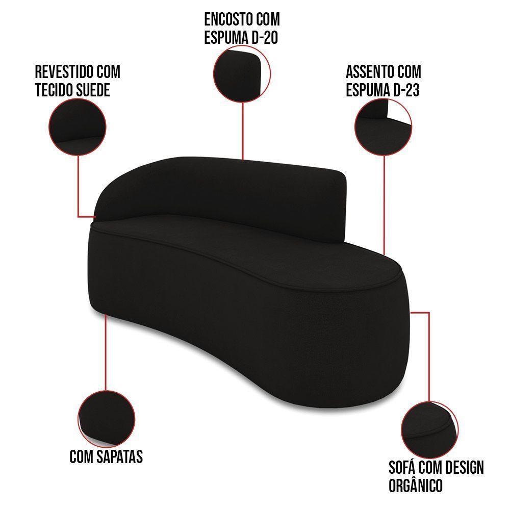 Sofá 3 Lugares Orgânico 180cm Morgan E 2 Poltronas Lua Suede Preto D03 - D'rossi - 3