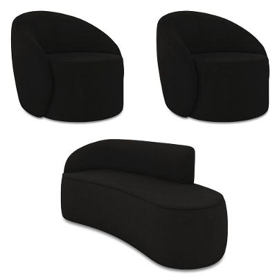 Sofá 3 Lugares Orgânico 180cm Morgan E 2 Poltronas Lua Suede Preto D03 - D'rossi