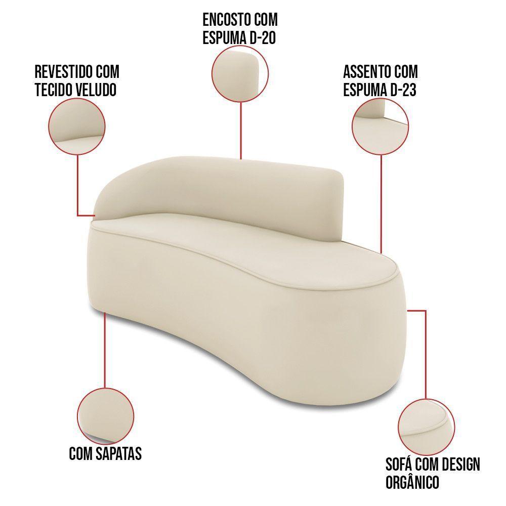 Sofá 3 Lugares Orgânico 180cm Morgan E 2 Poltronaslua Veludo Bege D03 - D'rossi - 3