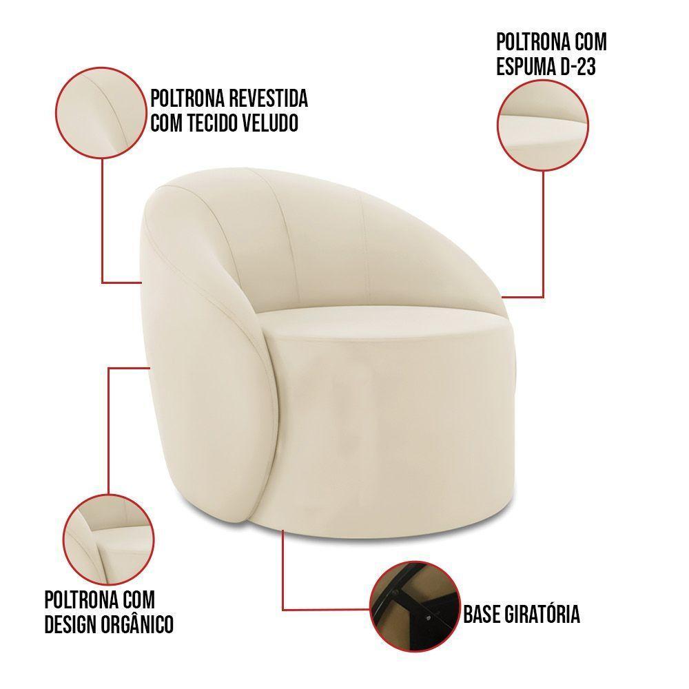 Sofá 3 Lugares Orgânico 180cm Morgan E 2 Poltronaslua Veludo Bege D03 - D'rossi - 4
