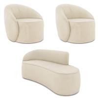 Sofá 3 Lugares Orgânico 180cm Morgan E 2 Poltronaslua Veludo Bege D03 - D'rossi - 1