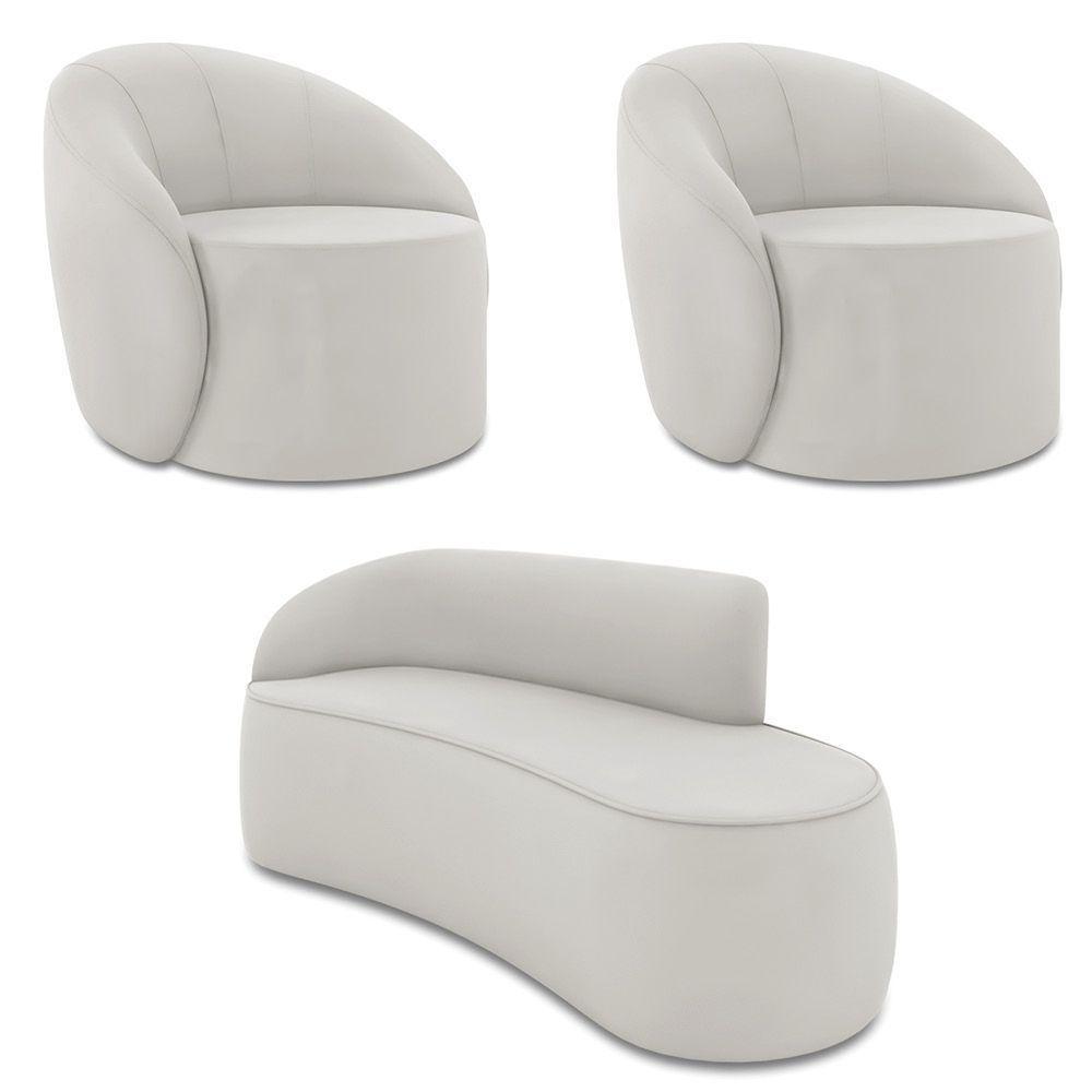 Sofá 3 Lugares Orgânico 180cm Morgan E 2 Poltronaslua Veludo Cinza D03 - D'rossi - 1