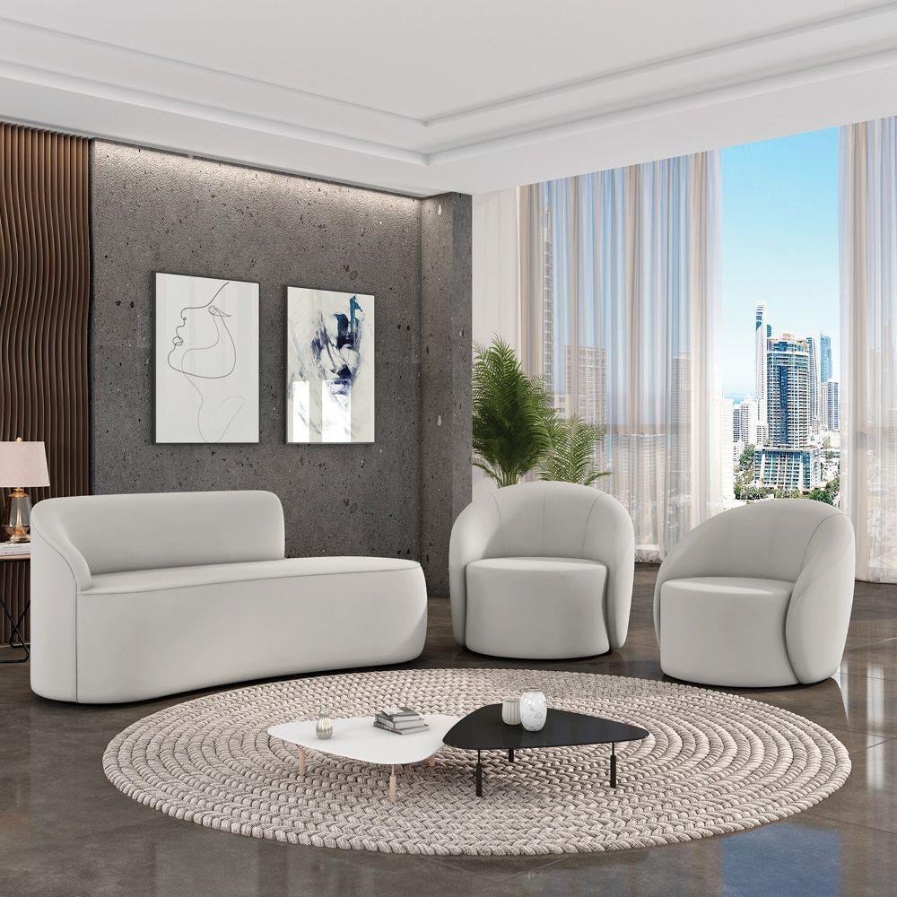 Sofá 3 Lugares Orgânico 180cm Morgan E 2 Poltronaslua Veludo Cinza D03 - D'rossi - 2