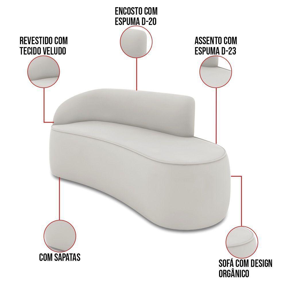 Sofá 3 Lugares Orgânico 180cm Morgan E 2 Poltronaslua Veludo Cinza D03 - D'rossi - 3