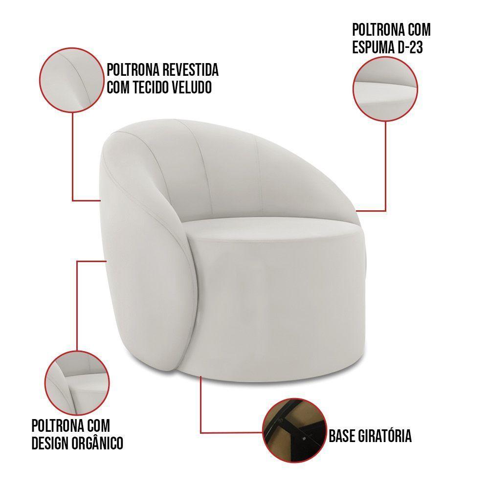 Sofá 3 Lugares Orgânico 180cm Morgan E 2 Poltronaslua Veludo Cinza D03 - D'rossi - 4