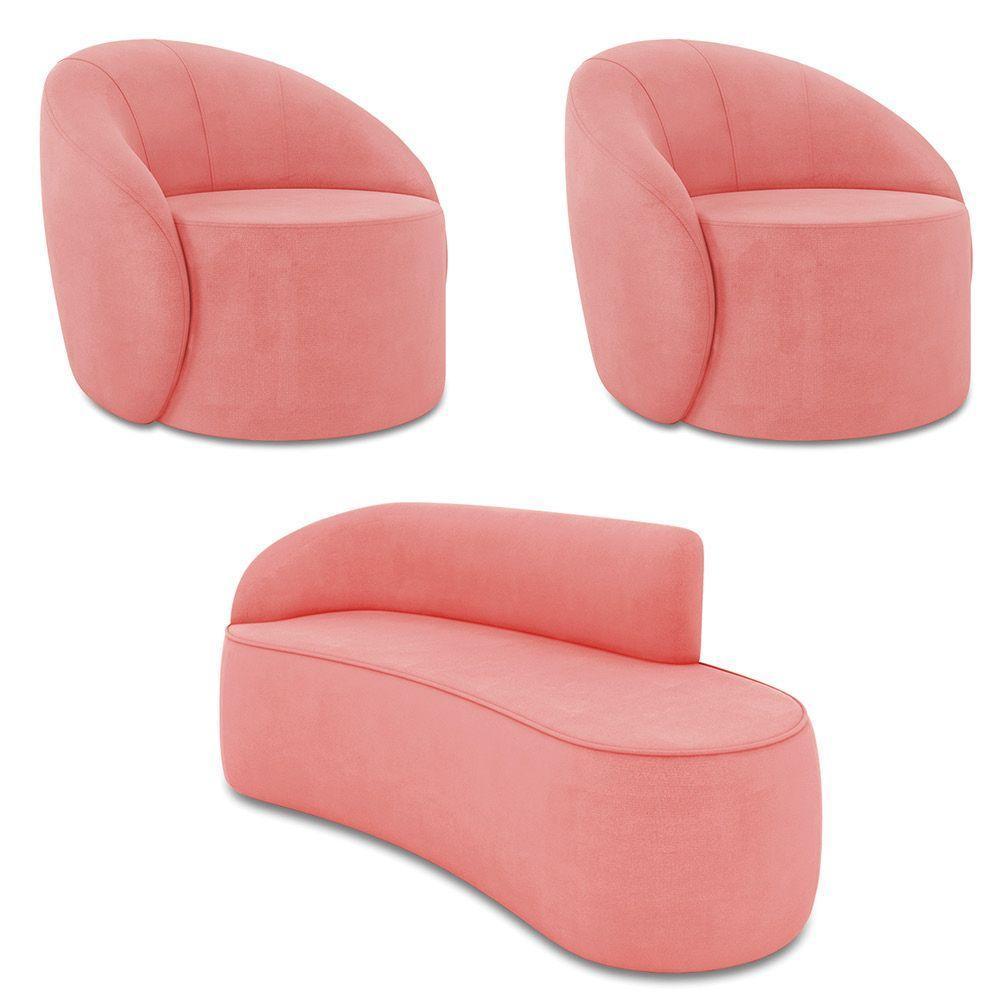 Sofá 3 Lugares Orgânico 180cm Morgan E 2 Poltronas Lua Suede Rosê D03 - D'rossi - 1