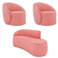 Sofá 3 Lugares Orgânico 180cm Morgan E 2 Poltronas Lua Suede Rosê D03 - D'rossi - 1