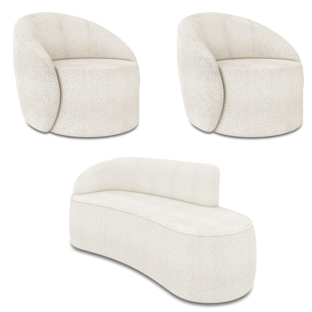 Sofá 3 Lugares Orgânico 180cm Morgan E 2 Poltronas Lua Bouclê Off White D03 - D'rossi - 1