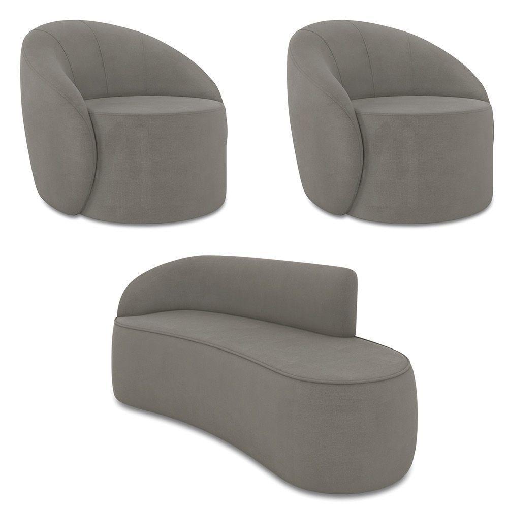 Sofá 3 Lugares Orgânico 180cm Morgan E 2 Poltronas Lua Suede Grafite D03 - D'rossi - 1