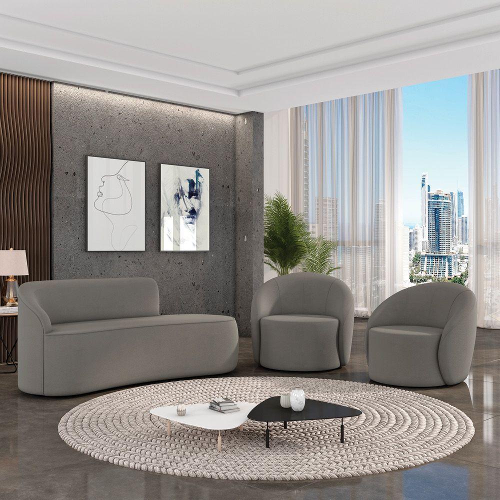 Sofá 3 Lugares Orgânico 180cm Morgan E 2 Poltronas Lua Suede Grafite D03 - D'rossi - 2