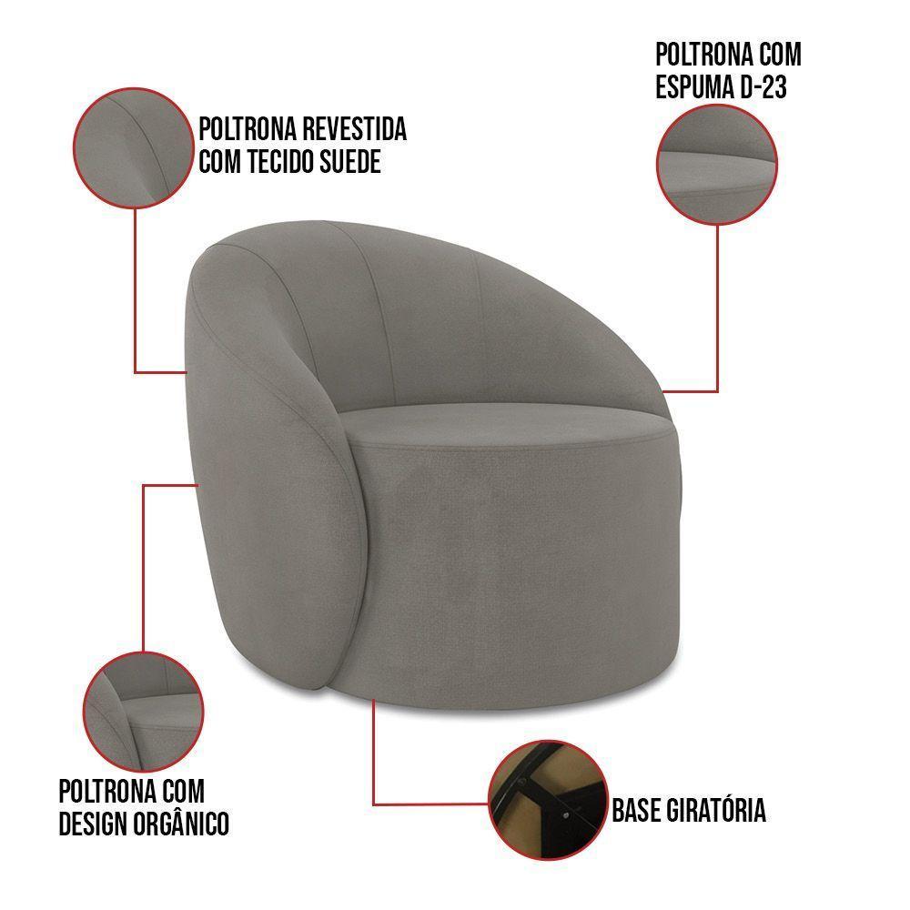 Sofá 3 Lugares Orgânico 180cm Morgan E 2 Poltronas Lua Suede Grafite D03 - D'rossi - 4